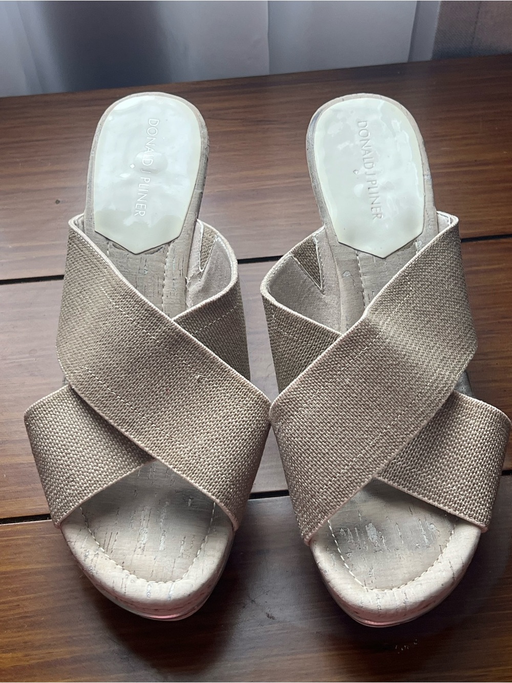 Donald J. Pliner Beige Crisscross Slide Sandals